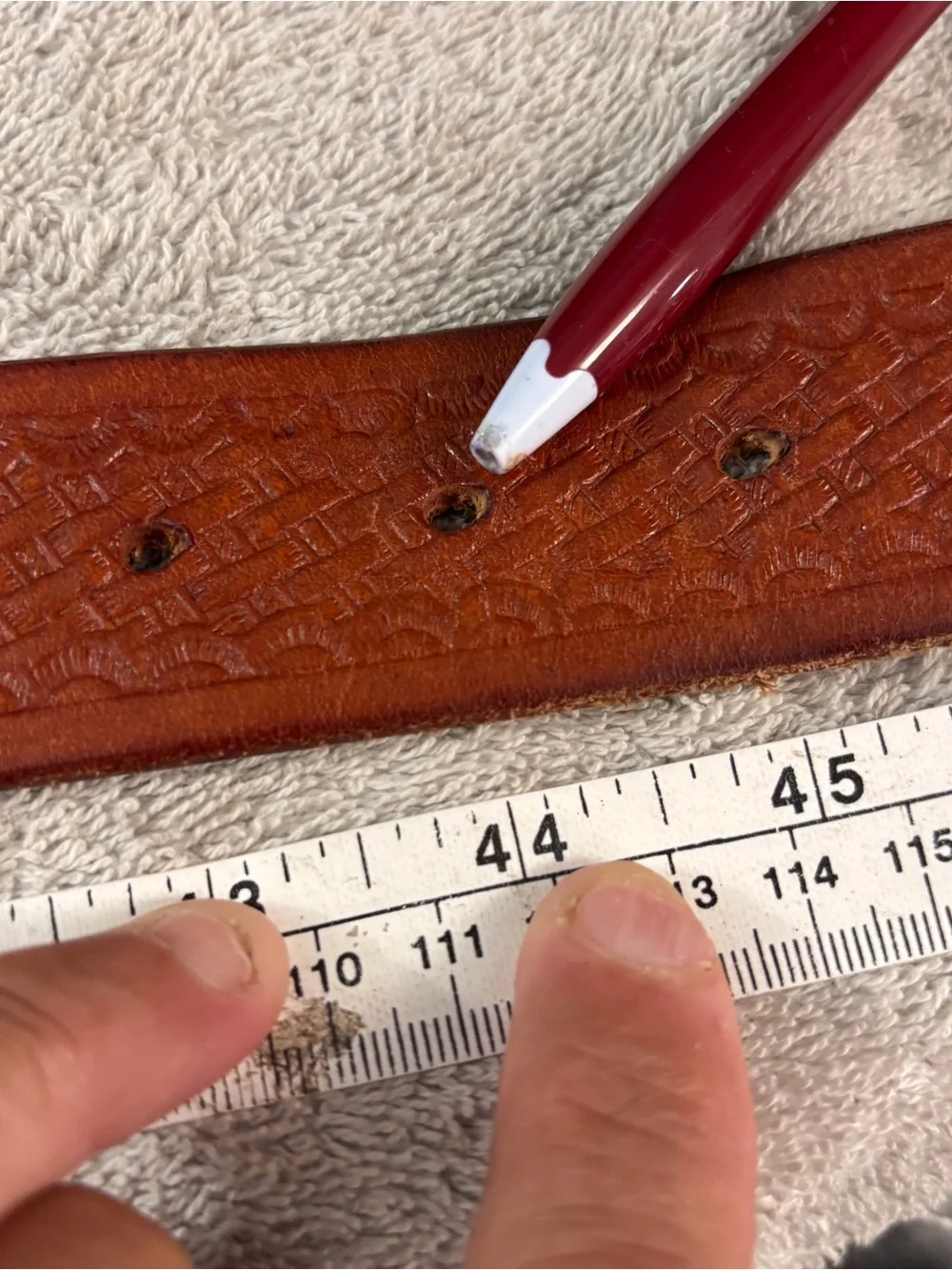 Western Unisex Leather Tooled Belt SZ 44 Vintage Handmade Scorpin design Brown
